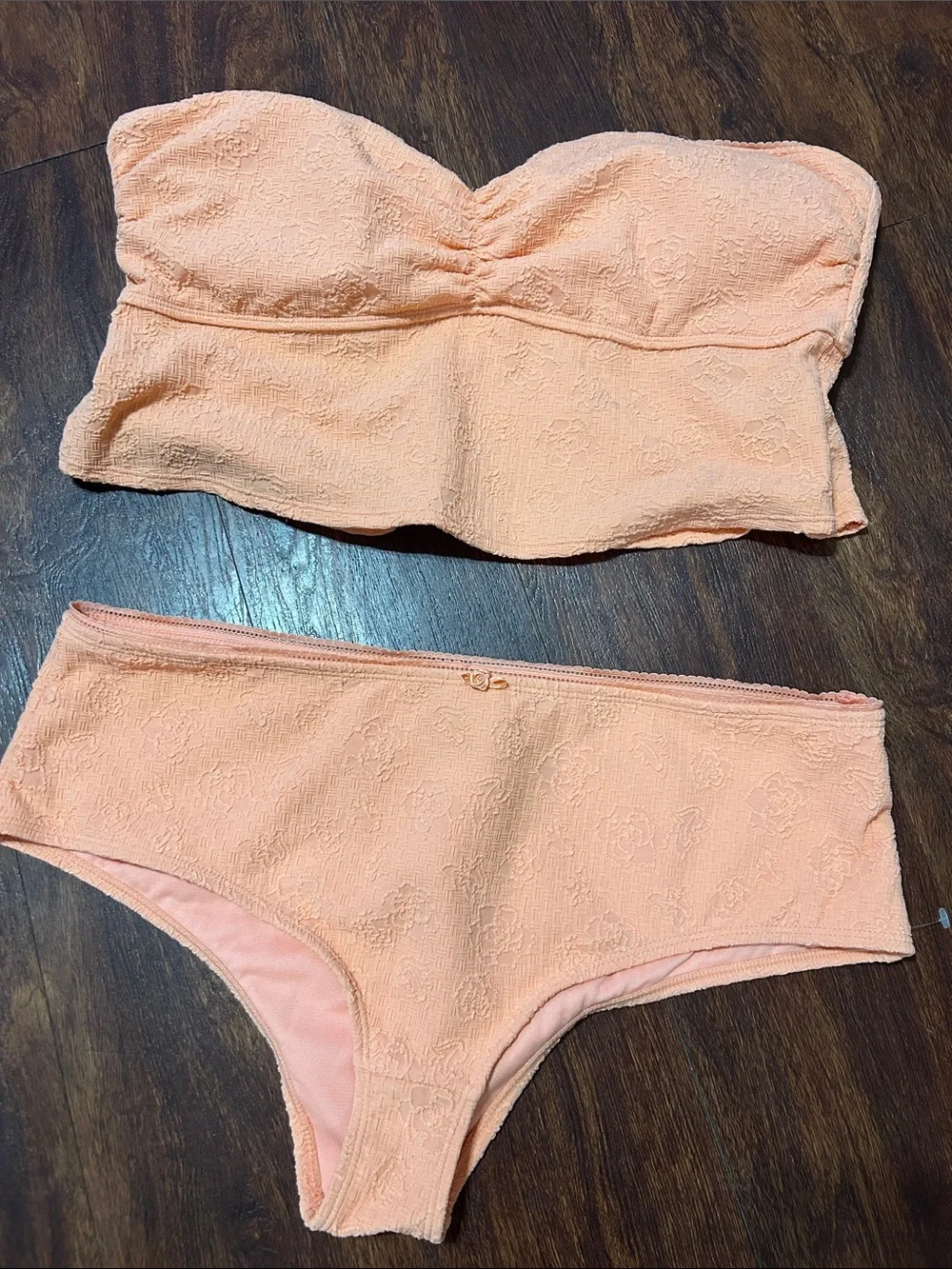 Celebrity Pink Peach Lace Strapless Bikini Set